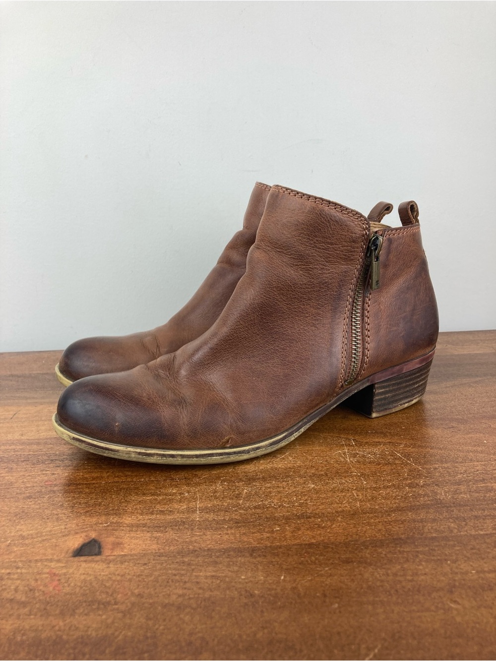 Lucky Brand Basel Brown Leather Ankle Booties Boots Women’s Size 8M/38.5.